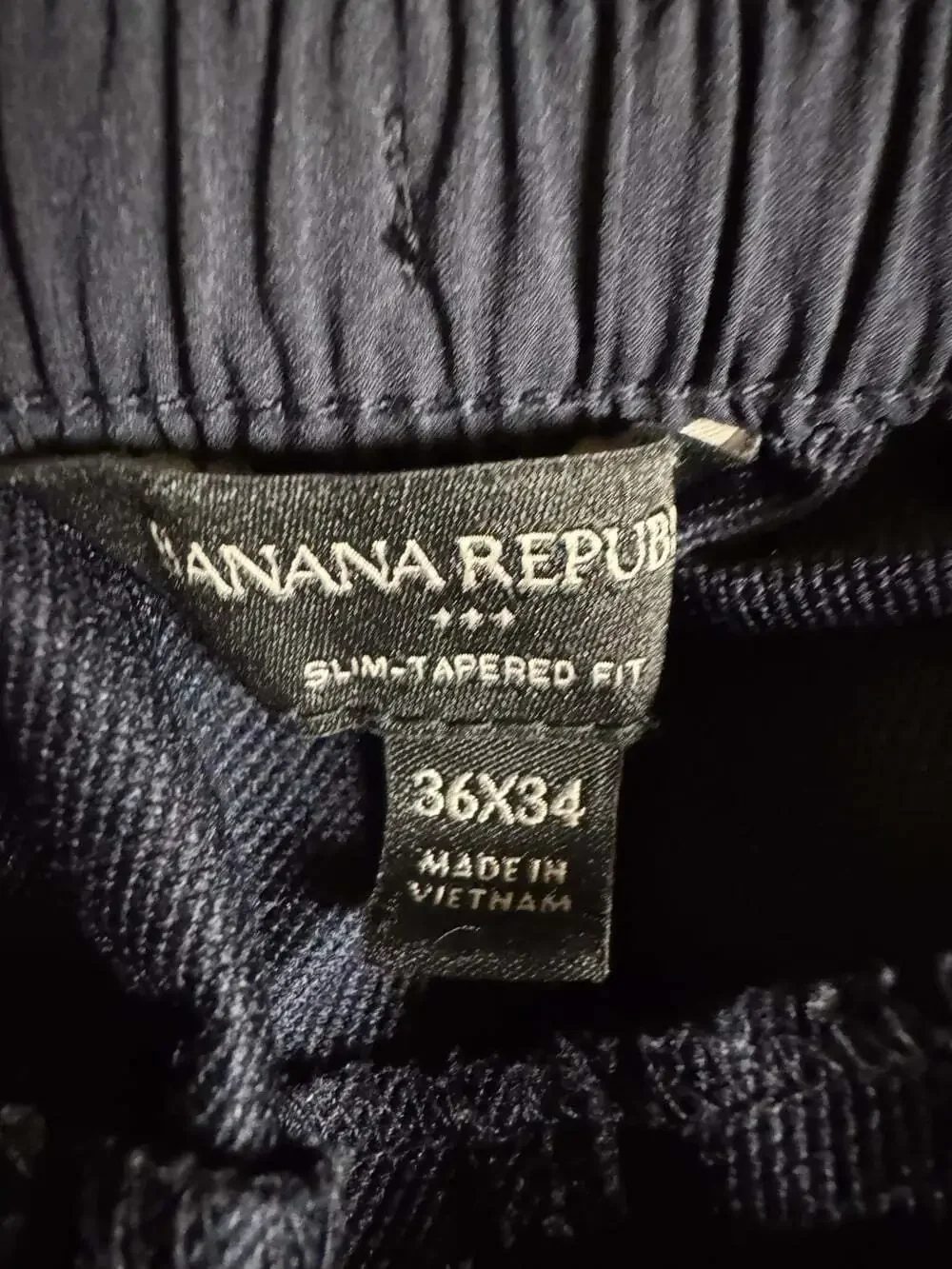 Banana Republic Men’s Slim Tapered Pants 36x34 Navy Blue Drawstring Stretch